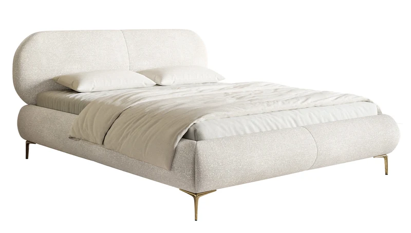 Gepolstertes Bett 160x200 cm Ovalle, cremefarben, Chenille, goldene Beine
