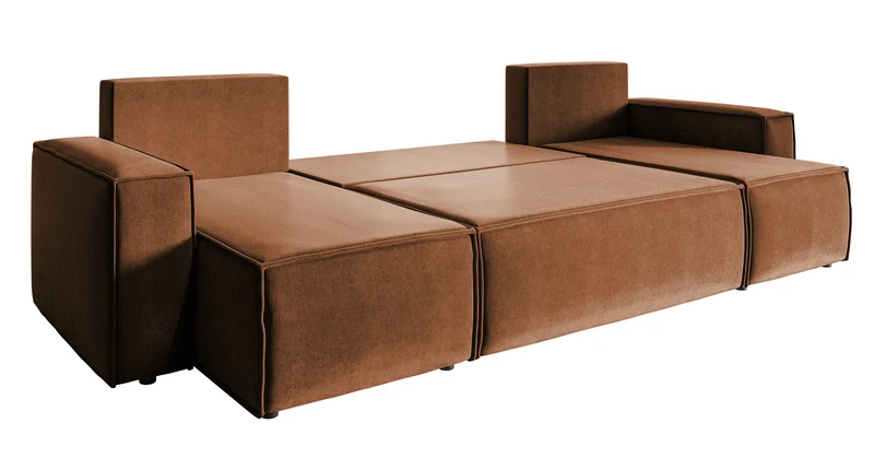 Ecksofa mit Schlaffunktion Copertino, U-förmig, mit universellem Stauraum, kupferfarbener hydrophober Samt