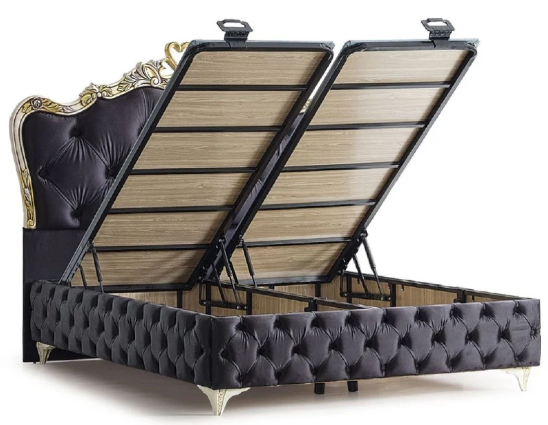 Casa Padrino Luxus Barock Schlafzimmer Möbel Set Schwarz / Cremefarben / Gold - Verschiedene Größen - 1 Barock Doppelbett mit Matratze & 2 Barock Nachtkommoden - Barock Schlafzimmer & Hotel Möbel