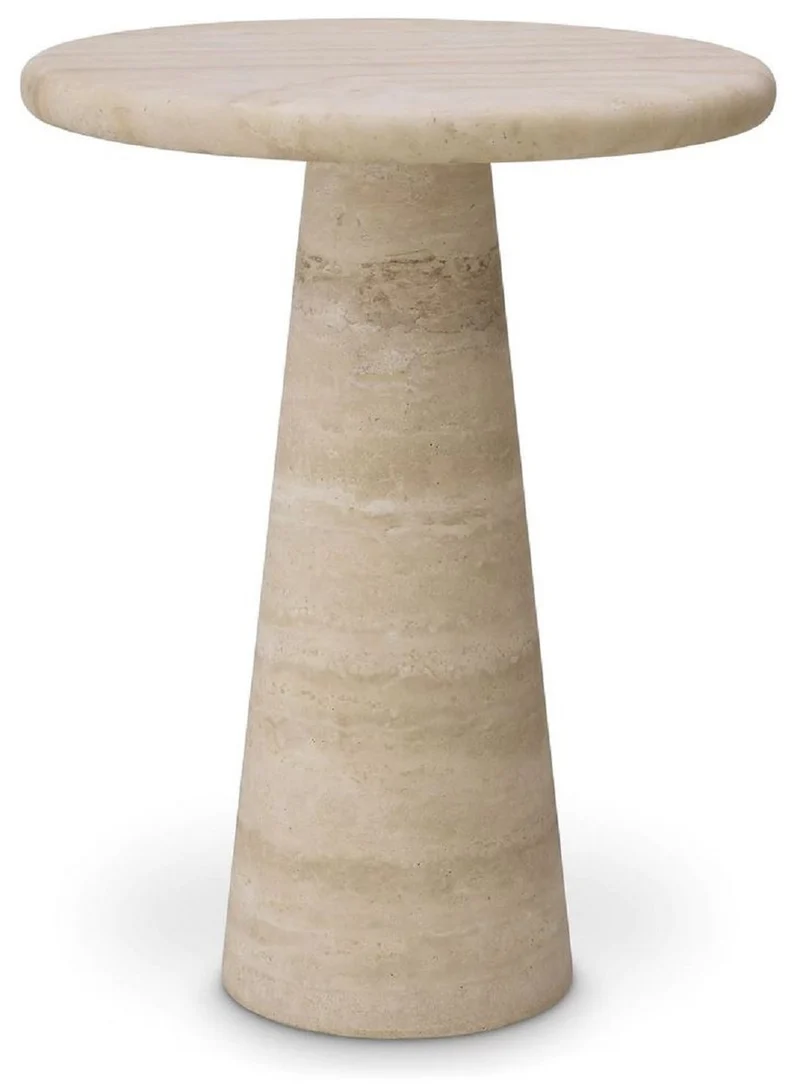 Casa Padrino Luxus Beistelltisch Beige Ø 45 x H. 58 cm - Runder Beistelltisch aus hochwertigem Travertin Kalkstein - Wohnzimmer & Hotel Möbel - Luxus Kollektion