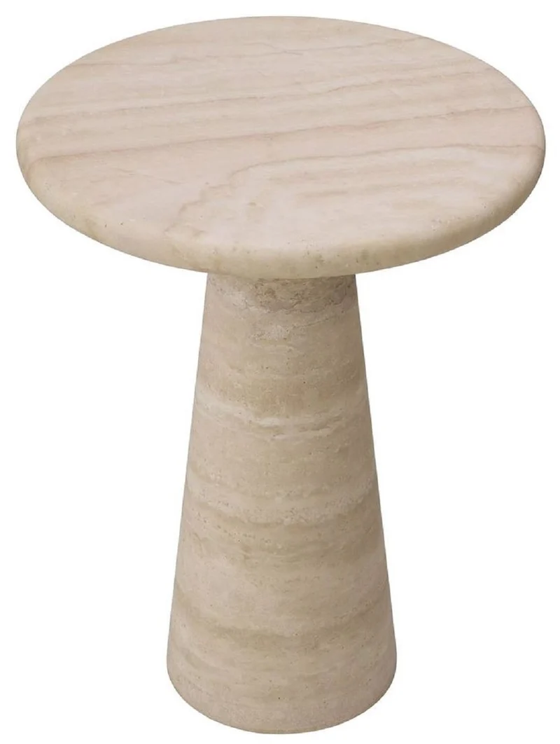 Casa Padrino Luxus Beistelltisch Beige Ø 45 x H. 58 cm - Runder Beistelltisch aus hochwertigem Travertin Kalkstein - Wohnzimmer & Hotel Möbel - Luxus Kollektion