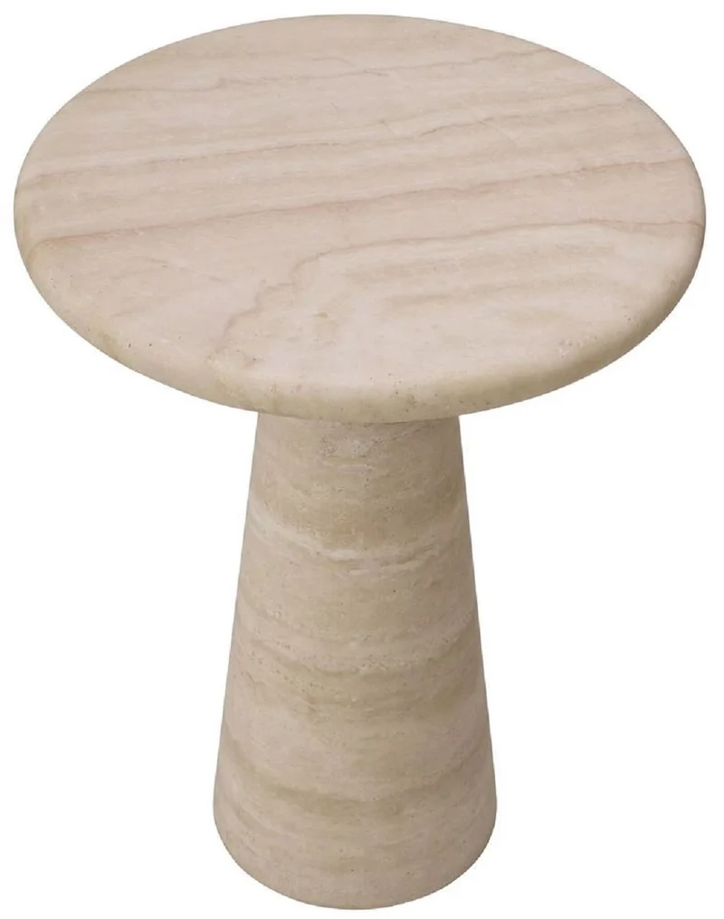 Casa Padrino Luxus Beistelltisch Beige Ø 45 x H. 58 cm - Runder Beistelltisch aus hochwertigem Travertin Kalkstein - Wohnzimmer & Hotel Möbel - Luxus Kollektion