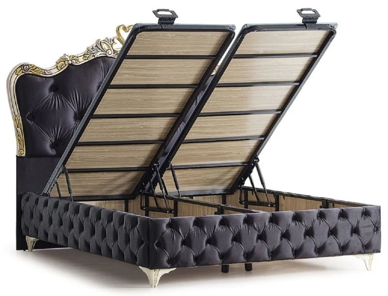 Casa Padrino Luxus Barock Doppelbett Schwarz / Cremefarben / Gold - Verschiedene Größen - Handgefertigtes Massivholz Bett im Barockstil - Barock Schlafzimmer & Hotel Möbel - Edel & Prunkvoll