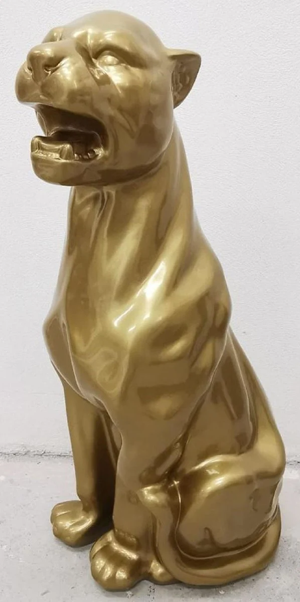 Casa Padrino XXL Garten Skulptur Panther Gold H. 75 cm - Wetterbeständige Deko Skulptur - Wohnzimmer Deko - Garten & Terrassen Gartenskulptur