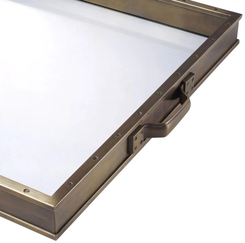 Casa Padrino Luxus Serviertablett Vintage Messingfarben 55 x 50 x H. 5 cm - Quadratisches Tablett mit Tragegriffen - Gastronomie Accessoires - Luxus Kollektion