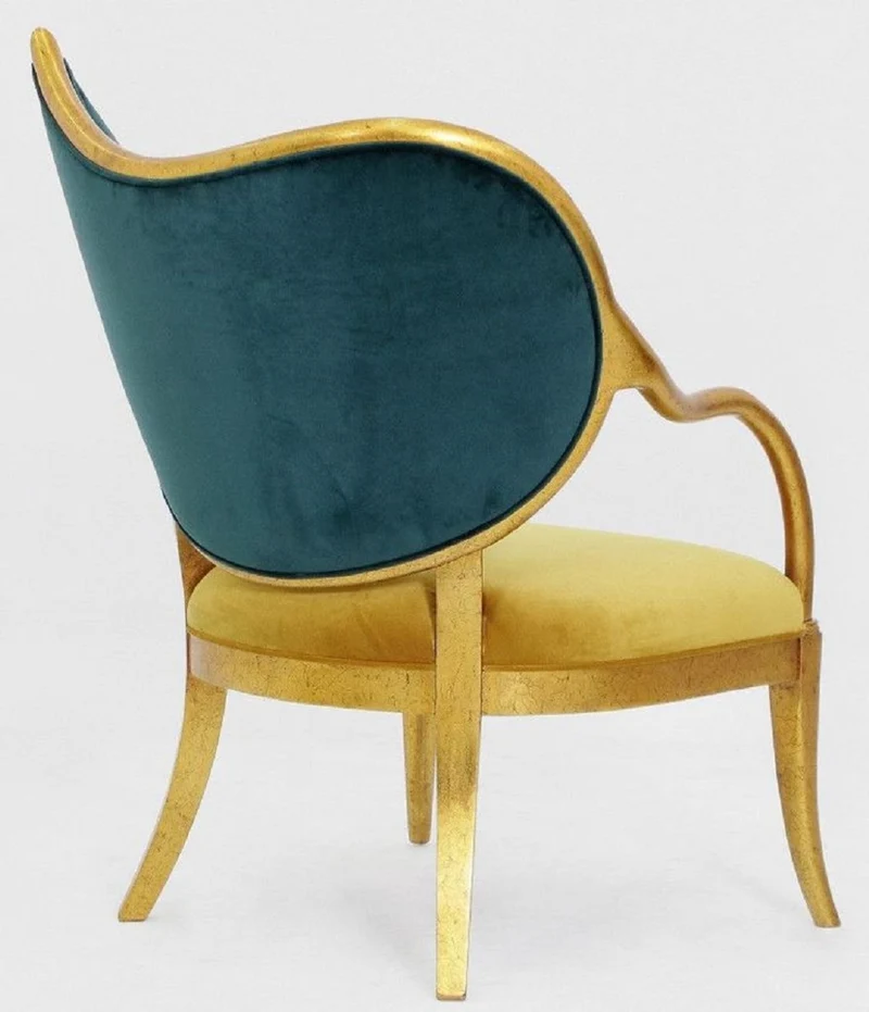 Casa Padrino Luxus Art Deco Sessel Dunkelgrün / Gold / Antik Gold - Handgefertigter Massivholz Lounge Sessel mit edlem Samtstoff - Art Deco Wohnzimmer Möbel