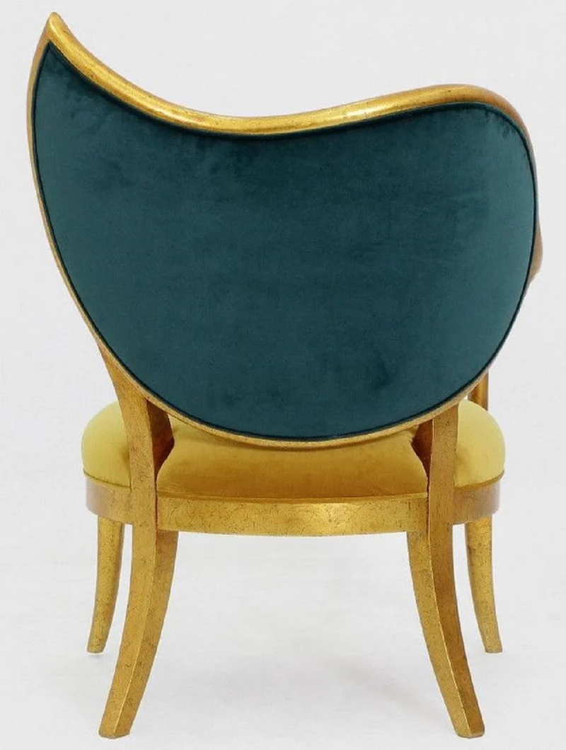 Casa Padrino Luxus Art Deco Sessel Dunkelgrün / Gold / Antik Gold - Handgefertigter Massivholz Lounge Sessel mit edlem Samtstoff - Art Deco Wohnzimmer Möbel