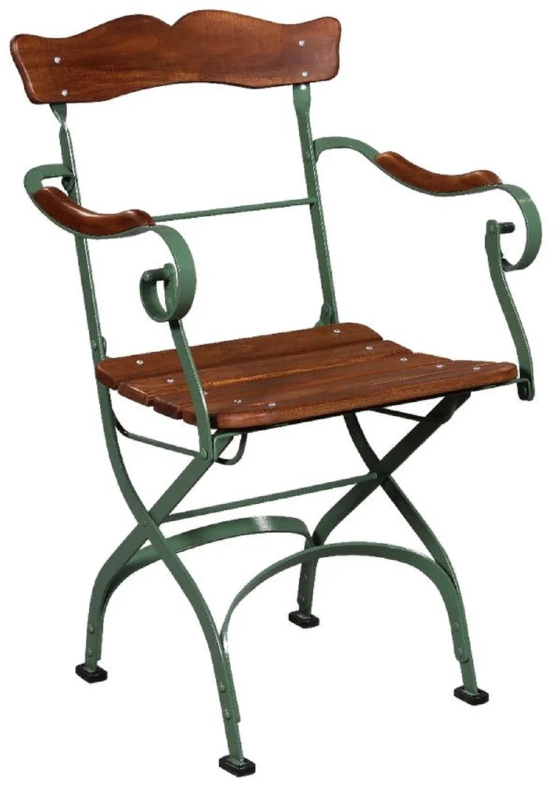 Casa Padrino Luxus Jugendstil Gartenstuhl mit Armlehnen Braun / Grün 57 x 50 x H. 92 cm - Garten & Terrassen Stuhl - Jugendstil Garten & Terrassen Möbel