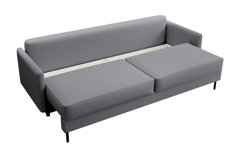 Dreisitziges ausklappbares Sofa Tomonde mit Stauraum, dunkelgrauer, pflegeleichter Samtstoff