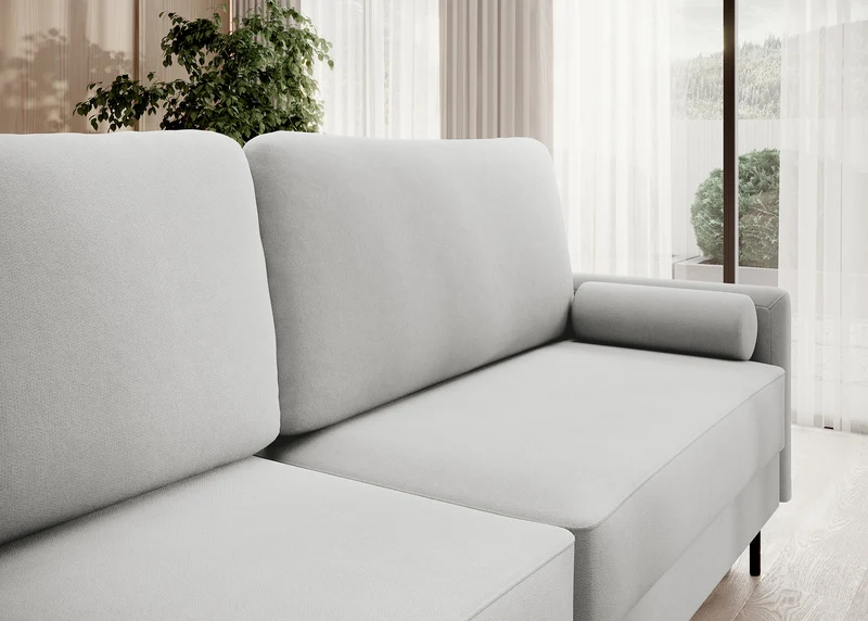 Dreisitziges Schlafsofa Tomonde mit Stauraum, hellgrauer, pflegeleichter Samtvelours