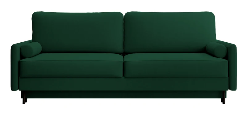Dreisitziges Schlafsofa Tomonde mit Stauraum, Flaschengrün, Velours, pflegeleicht