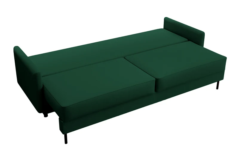 Dreisitziges Schlafsofa Tomonde mit Stauraum, Flaschengrün, Velours, pflegeleicht