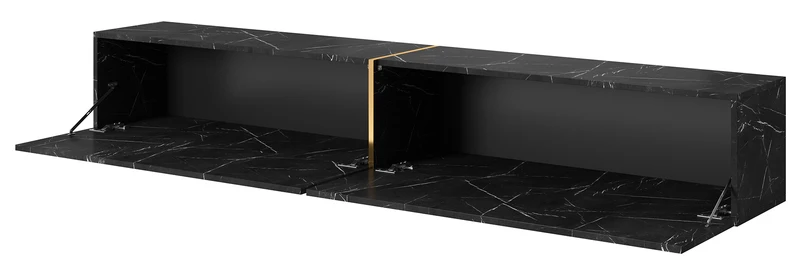 TV-Schrank Bisira 200 cm schwarzer Marmor mit goldenem Einsatz