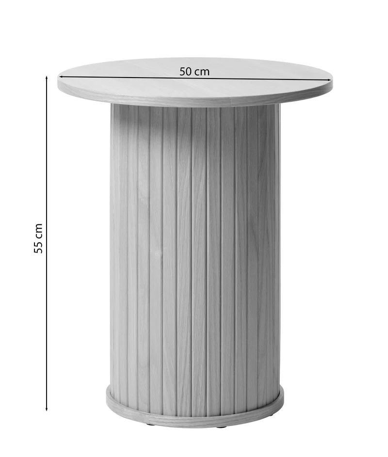 Runder Couchtisch Gativel 50 cm mit Lamellen in gebranntem Eichenholz