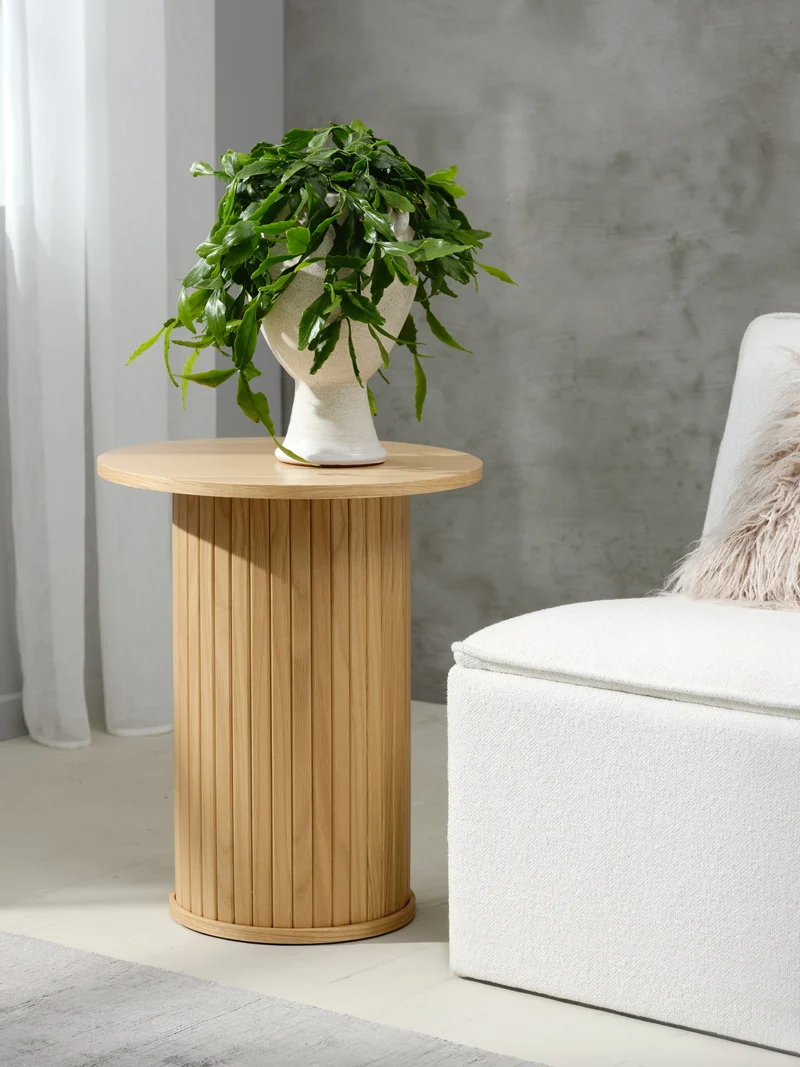 Runder Couchtisch Gativel 50 cm Lamellen natürliche Eiche
