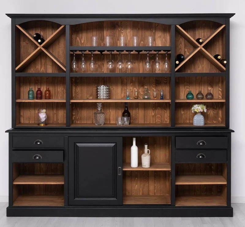 Großer Buffetschrank aus Massivholz | Wohnzimmerschrank mit Glashaltern und Weinfächern