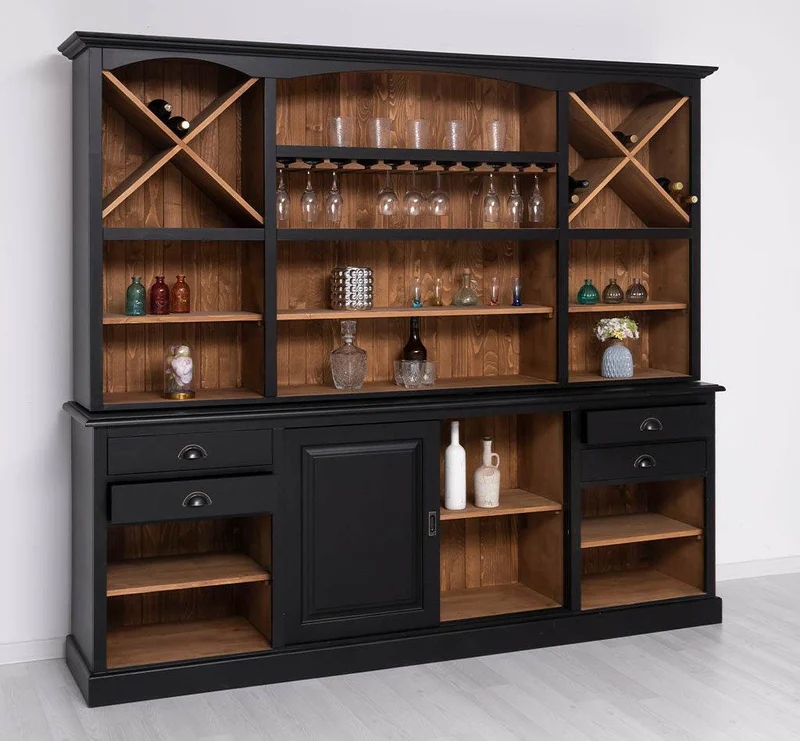 Großer Buffetschrank aus Massivholz | Wohnzimmerschrank mit Glashaltern und Weinfächern