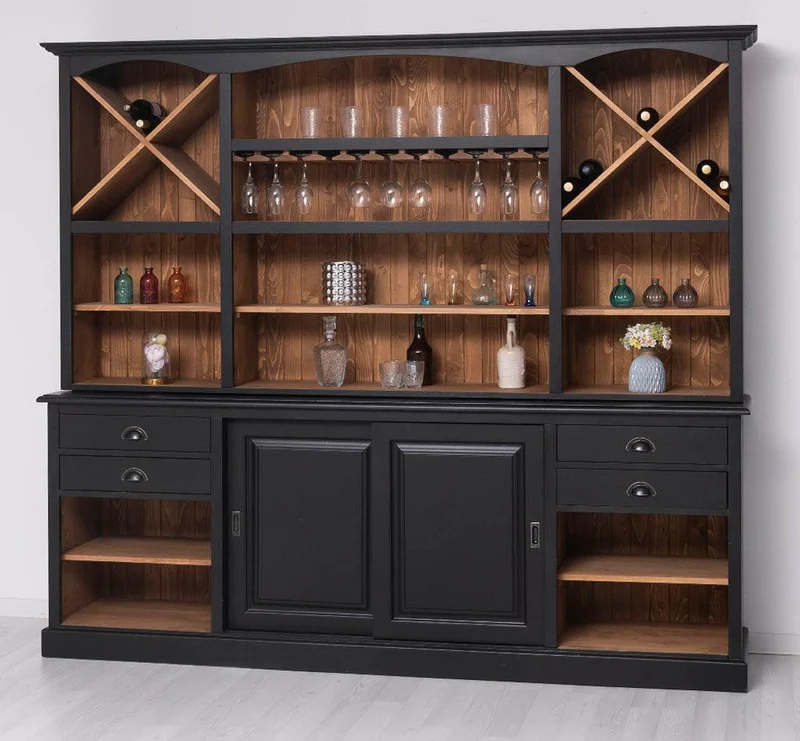 Großer Buffetschrank aus Massivholz | Wohnzimmerschrank mit Glashaltern und Weinfächern