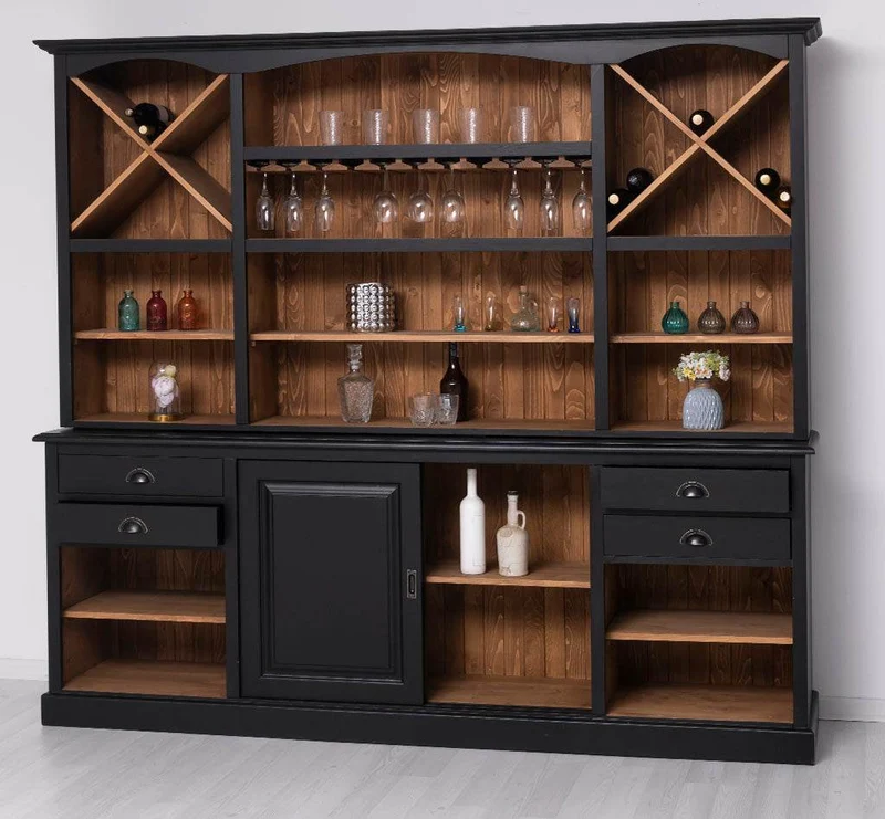Großer Buffetschrank aus Massivholz | Wohnzimmerschrank mit Glashaltern und Weinfächern