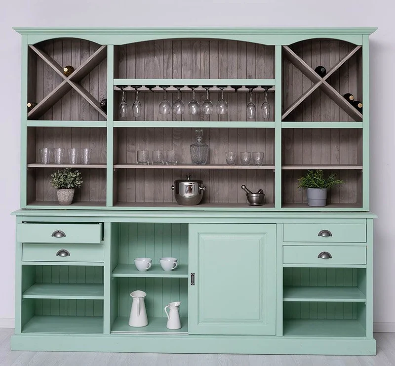 Großer Buffetschrank aus Massivholz | Wohnzimmerschrank mit Glashaltern und Weinfächern