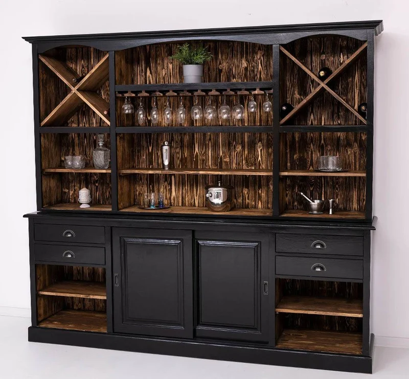 Großer Buffetschrank aus Massivholz | Wohnzimmerschrank mit Glashaltern und Weinfächern