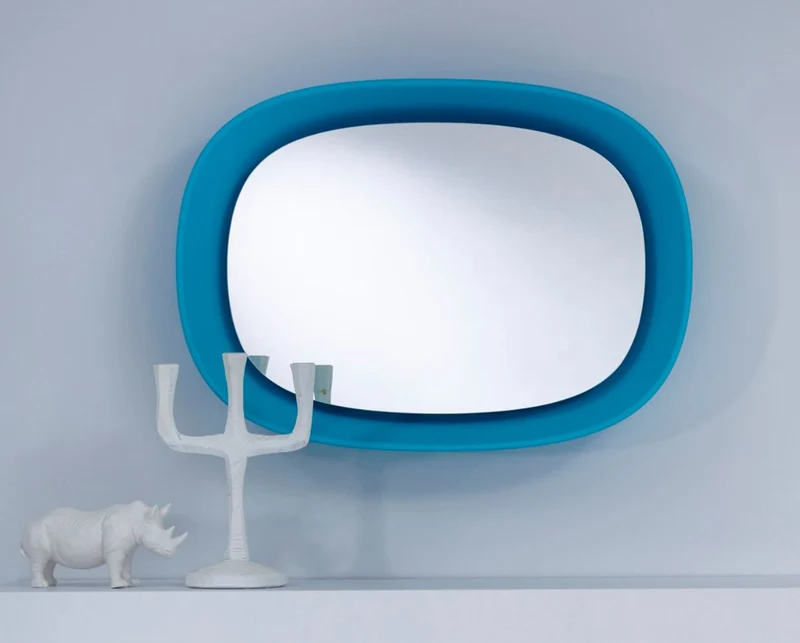 Casa Padrino Luxus Designer Spiegel Blau 70 x H. 97 cm - Designer Wandspiegel mit Licht