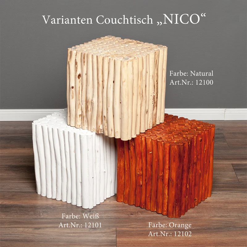 Teak Couchtisch NICO Braun inkl. Glasplatte 70x70cm