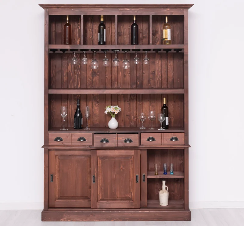 Großer Buffetschrank aus Massivholz mit Glashalterungen