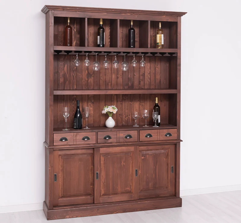 Großer Buffetschrank aus Massivholz mit Glashalterungen