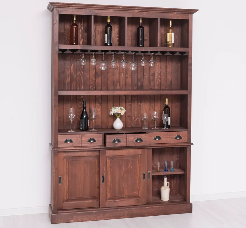 Großer Buffetschrank aus Massivholz mit Glashalterungen