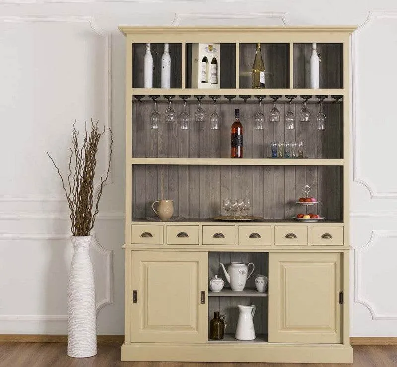Großer Buffetschrank aus Massivholz mit Glashalterungen