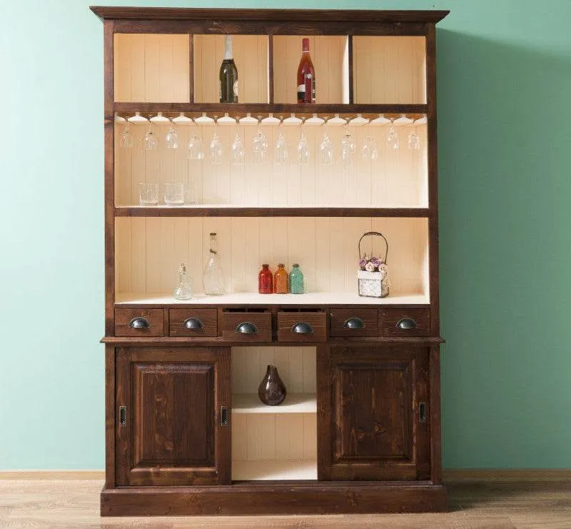 Großer Buffetschrank aus Massivholz mit Glashalterungen