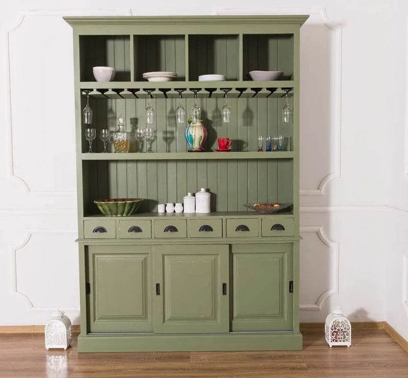 Großer Buffetschrank aus Massivholz mit Glashalterungen