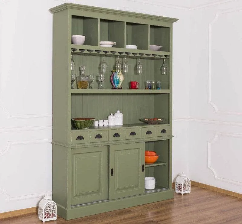 Großer Buffetschrank aus Massivholz mit Glashalterungen