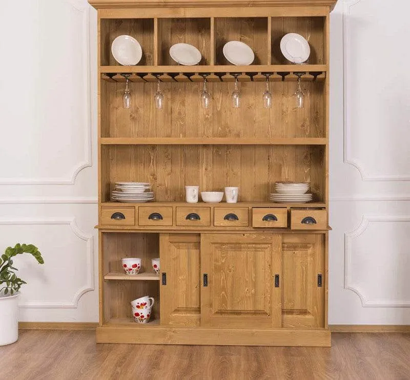 Großer Buffetschrank aus Massivholz mit Glashalterungen