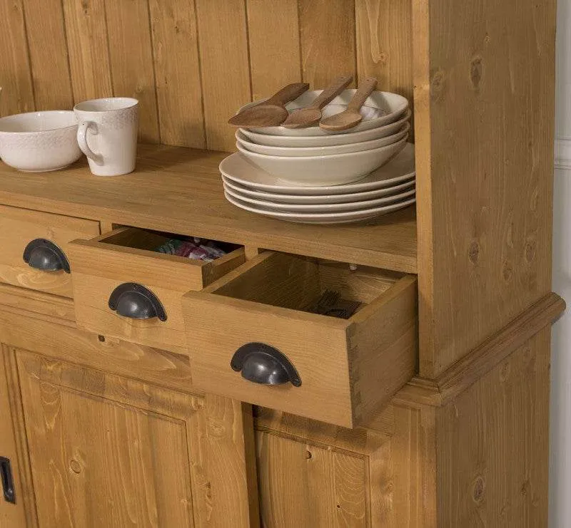 Großer Buffetschrank aus Massivholz mit Glashalterungen