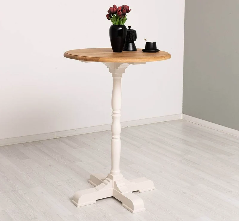 Runder Stehtisch aus Massivholz im Landhausstil