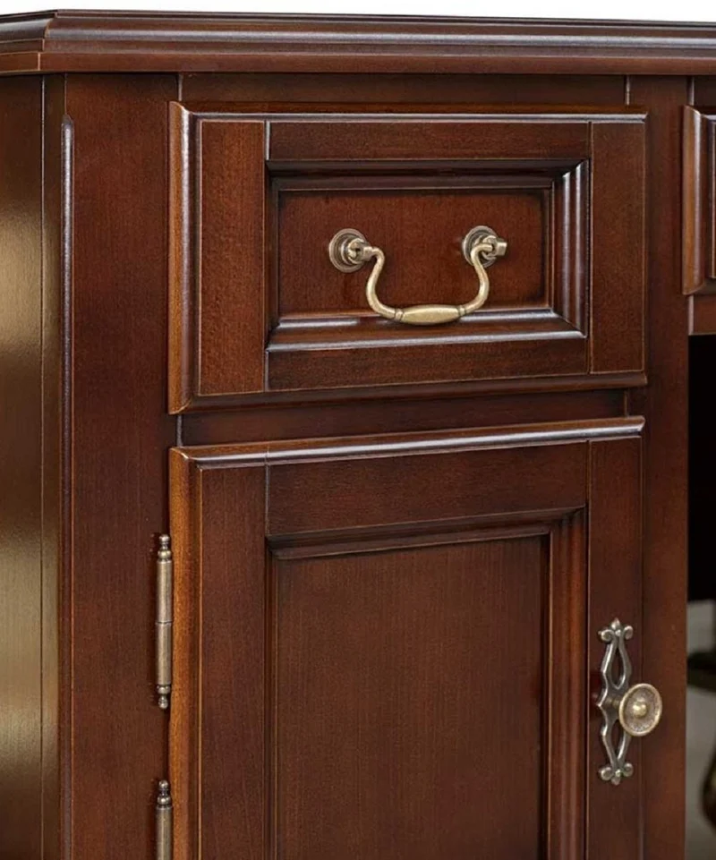 Casa Padrino Luxus Jugendstil Schreibtisch Dunkelbraun 160 x 79 x H. 80 cm - Massivholz Bürotisch mit 3 Schubladen und 2 Türen - Jugendstil Massivholz Büro Möbel