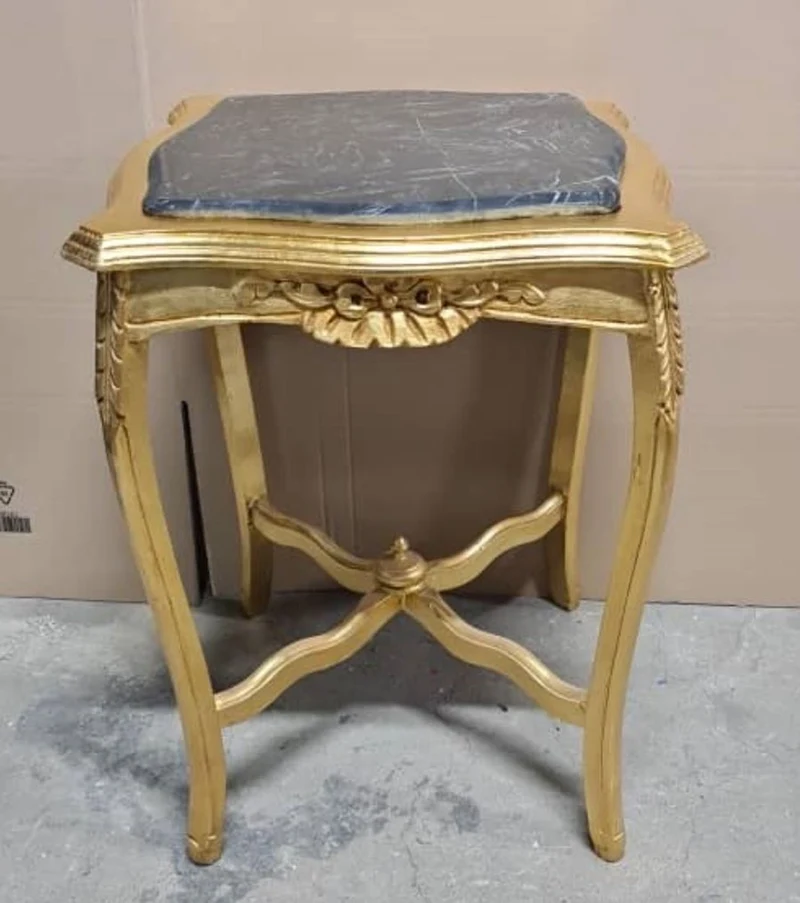 Casa Padrino Barock Beistelltisch mit Marmorplatte in Gold und Schwarz, 50 x 50 x 70 cm