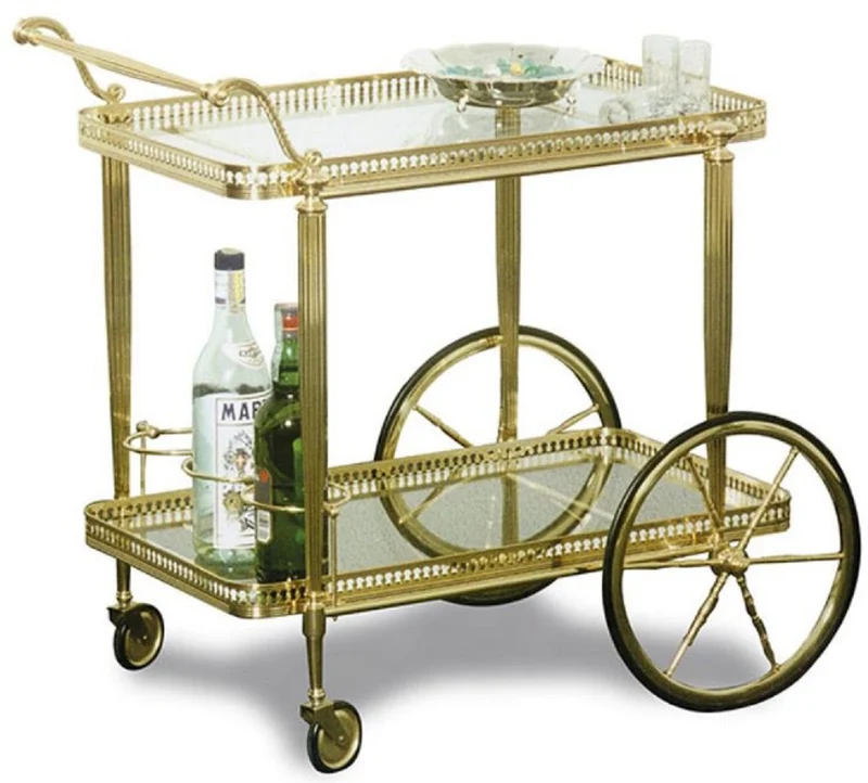 Casa Padrino Luxus Jugendstil Servierwagen Gold 75 x 46 x H. 60 cm - Edler Messing Trolley mit Glasplatten - Barock & Jugendstil Gastronomie Accessoires
