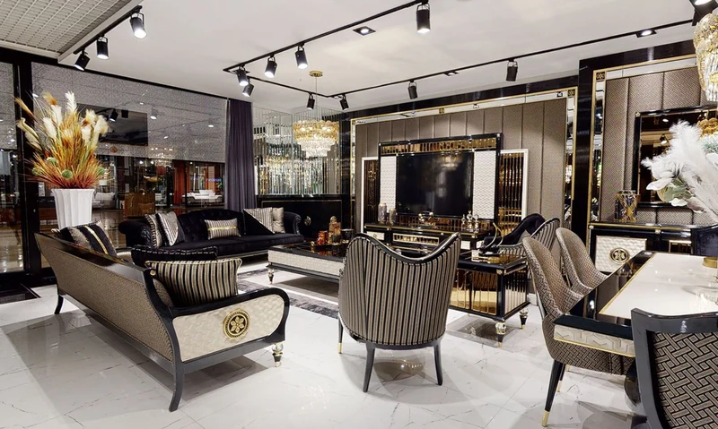 Casa Padrino Luxus Art Deco Sofa Gold / Cremefarben / Schwarz / Gold - Art Deco Wohnzimmer & Hotel Möbel - Luxus Kollektion