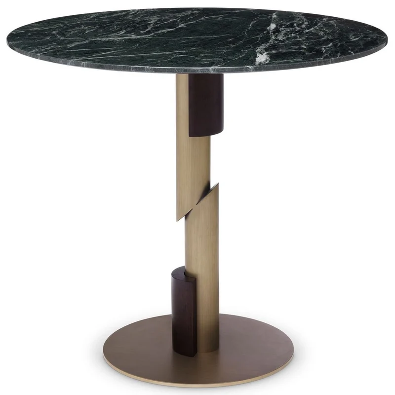 Casa Padrino Luxus Esstisch Grün / Messingfarben / Dunkelbraun Ø 85 x H. 76 cm - Runder Esszimmertisch mit Marmorplatte - Esszimmer Möbel - Luxus Qualität