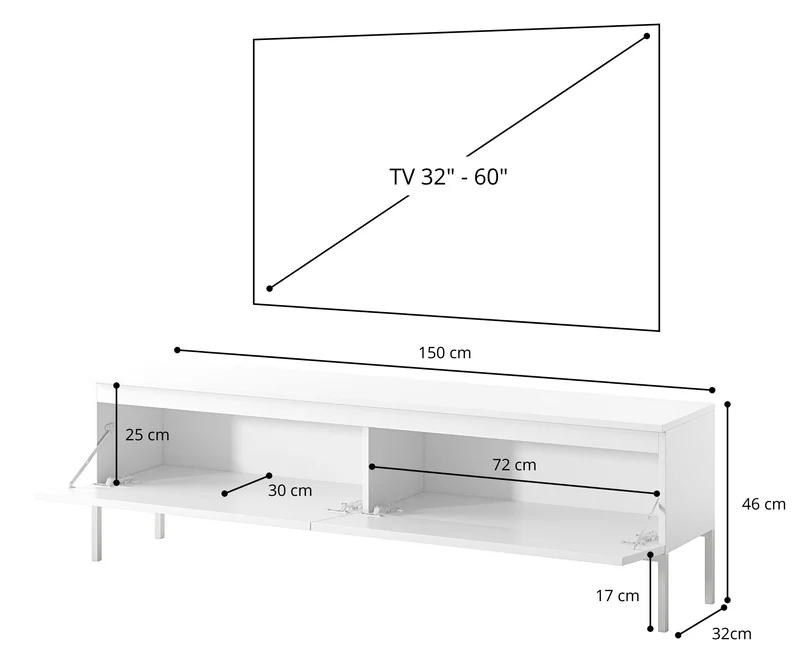 TV-Schrank Bemmi 150 cm weiß mit goldenen Beinen