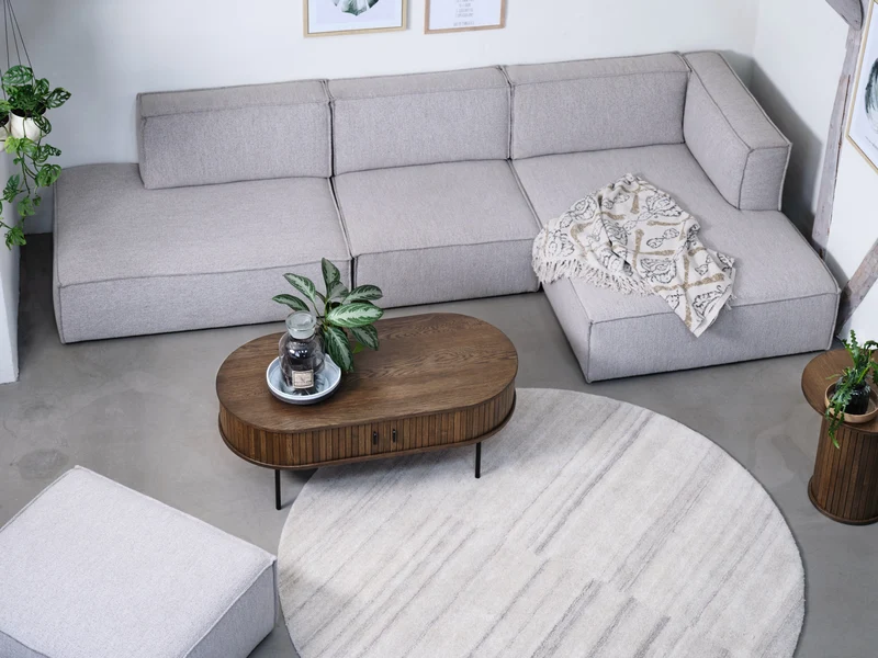 Holz-Couchtisch Gativel 120x60 cm, Lamellen in gebranntem Eichenholz