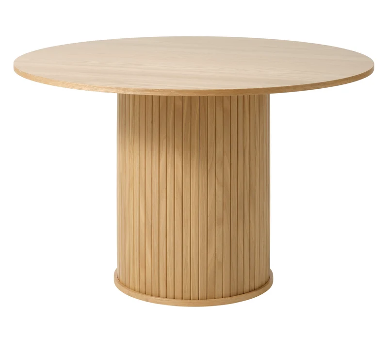 Runder Tisch Gativel 120 cm mit runder Basis, Lamellen in natürlicher Eiche