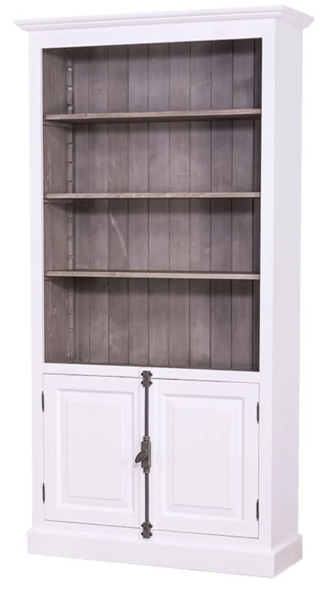 Casa Padrino Landhausstil Bücherschrank aus massivem Kiefernholz in Weiß / Dunkelbraun 109 x 40 x H. 210 cm
