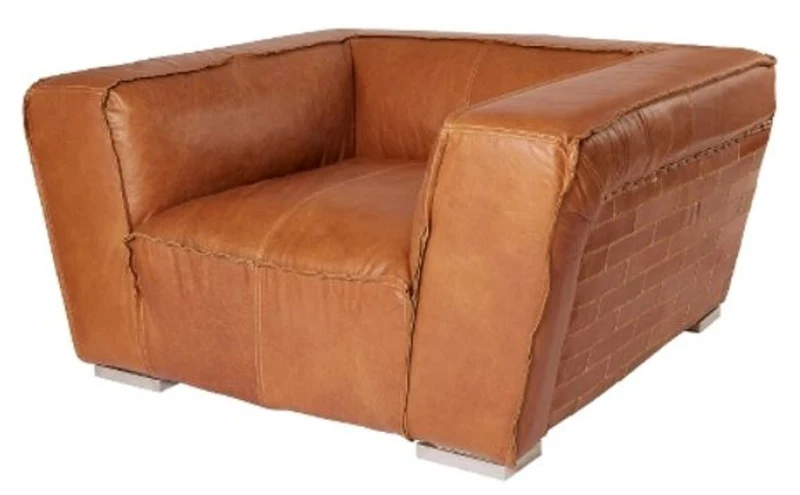 Casa Padrino Luxus Echtleder Sessel im englischen Stil Braun 131 x 110 x H. 67 cm