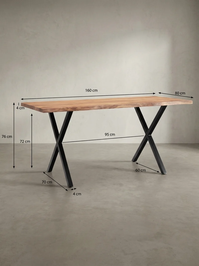 Esstisch Massivholz Metall X-Gestell Baumkante Industrial