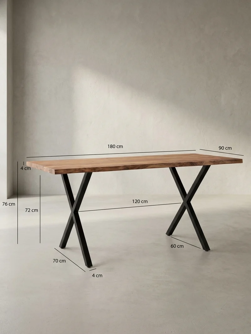 Esstisch Massivholz Metall X-Gestell Baumkante Industrial