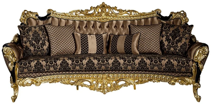 Casa Padrino Luxus Barock Sofa Braun / Schwarz / Gold 260 x 110 x H. 117 cm - Prunkvolles Wohnzimmer Sofa mit dekorativen Kissen - Edle Barock Möbel